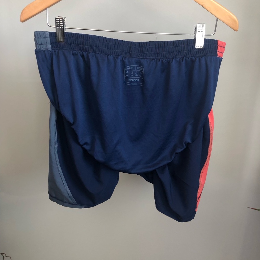 adidas Men’s Navy Athletic Shorts with Coral Accents - Picture 4 of 6